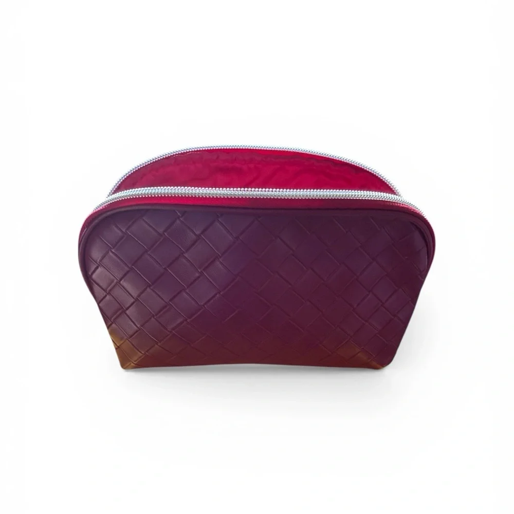 Lancome Plum Woven Cosmetic Pouch with Pink Interior